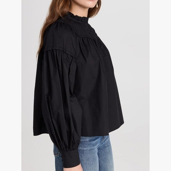 Ulla Johnson Black Marika Poplin Balloon Long Sleeve Blouse Women's Size 8 - Picture 5 of 14